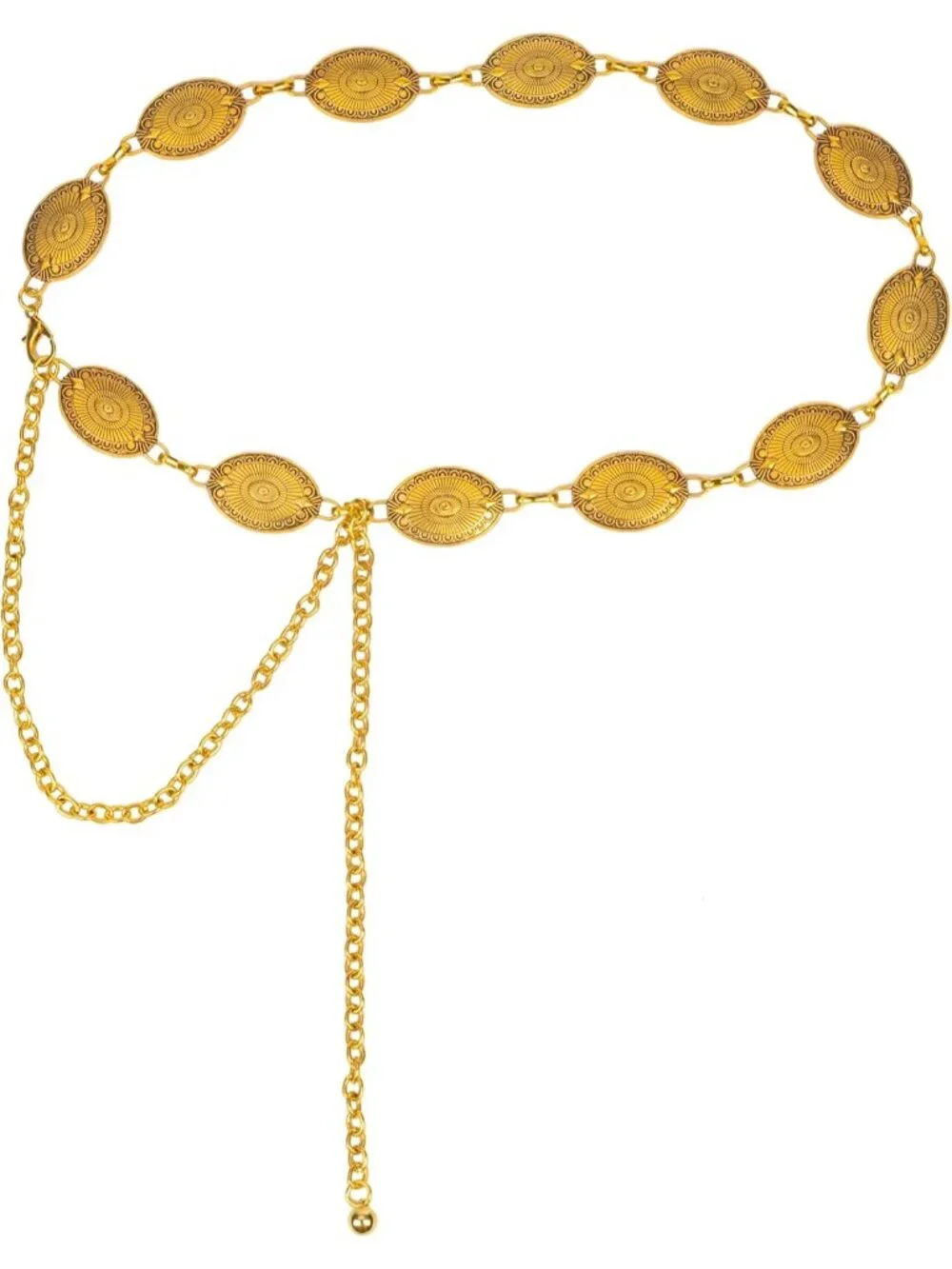 Women's Solid Golden Metal Belt Concho Belt Cowgirl Boho Vintage Chain Belt